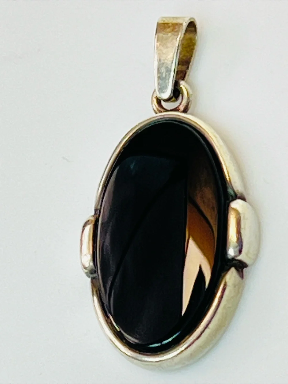 Native American Jet Sterling Silver Pendant Black Jet Stone Signed 925